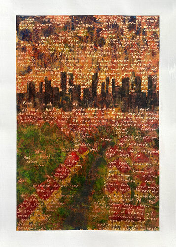 'Scratches from another World' | Urban landscape | Skyline van Elise Eekhout, Werk op papier te koop op Singulart