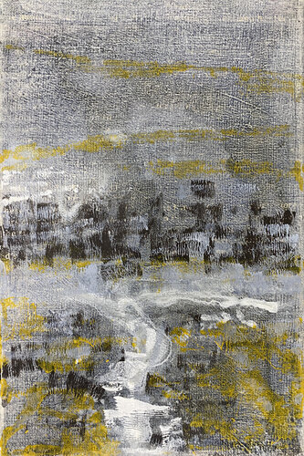 Traces of Thought 04 | Gray and Yellow Abstract van Elise Eekhout, Schilderij te koop op Singulart