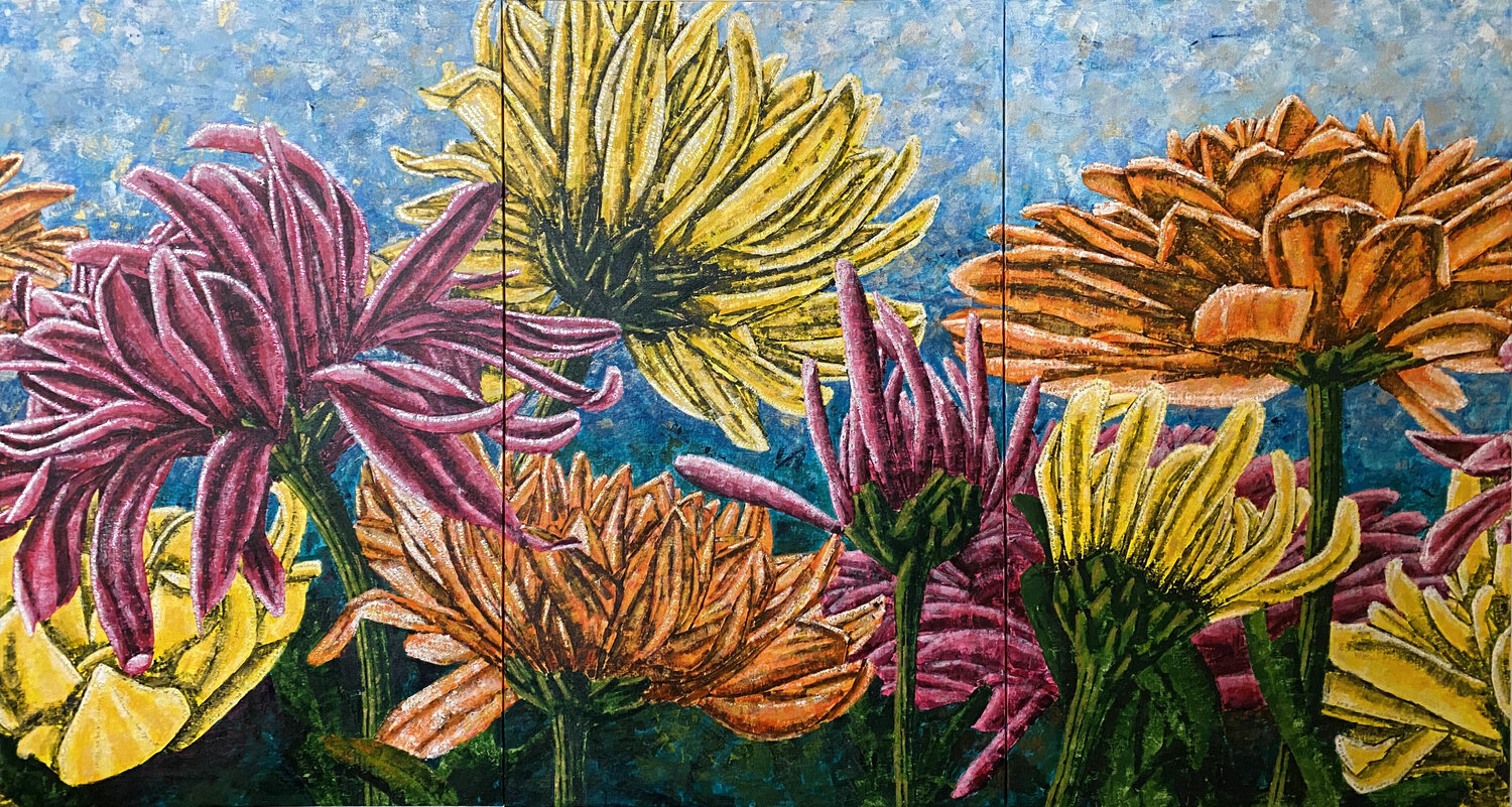 Emperor’s Fairy Tale Forest | Chrysanthemum floral Elise Eekhout Originalgemälde zu verkaufen