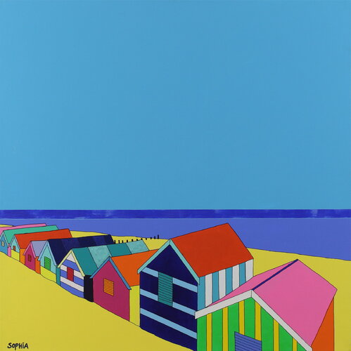 Strandhuisjes/ Beach houses di Sophia Heeres, Pittura in vendita su Singulart