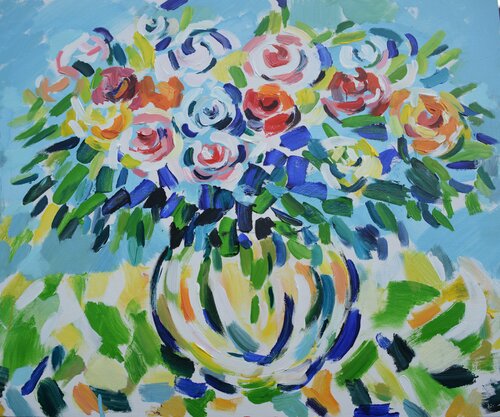Bouquet on the background of the sea von Maria (Masha) Potapenkov, Malerei kaufen auf Singulart