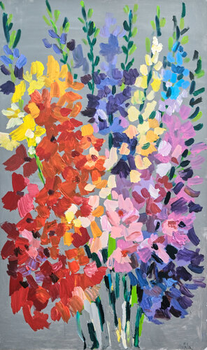 Gladioli on gray von Maria (Masha) Potapenkov, Malerei kaufen auf Singulart