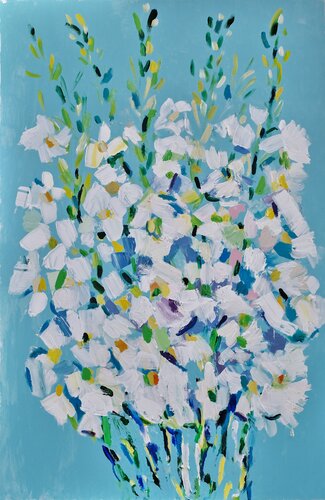 Gladioli on blue von Maria (Masha) Potapenkov, Malerei kaufen auf Singulart