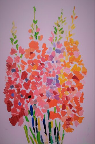Gladioli on pink von Maria (Masha) Potapenkov, Malerei kaufen auf Singulart