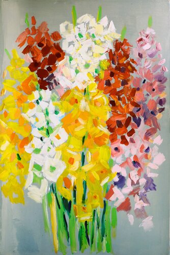 Gladioli on gray 2 von Maria (Masha) Potapenkov, Malerei kaufen auf Singulart