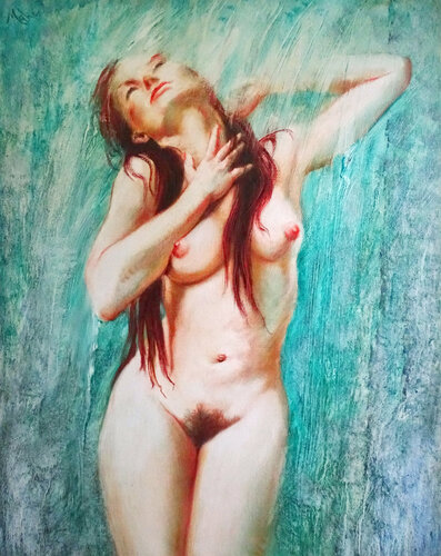 🚿 Douche à l'italienne 🚿 Italian-style shower 🚿 Dusche im italienischen Stil von Isabel Mahe, Malerei kaufen auf Singulart