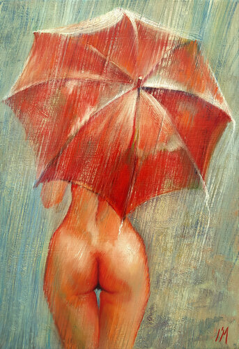 Le parapluie rouge / Red umbrella van Isabel Mahe, Schilderij te koop op Singulart