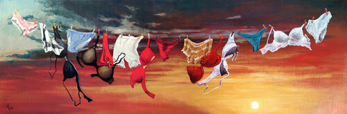LINGERIE 👙au Soleil couchant 👙at Sunset 👙bei Sonnenuntergang von Isabel Mahe, Malerei kaufen auf Singulart