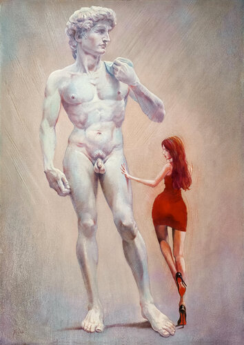 👑 DAVID, le Géant de Marbre 👑 the Marble Giant 👑 der Marmorgigant par Isabel Mahe, Peinture en vente sur Singulart