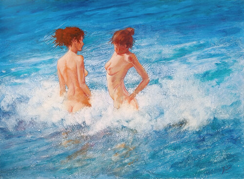 🌊 Dans la Mer bleue 🌊 In the blue Sea 🌊 Im blauen Meer von Isabel Mahe, Malerei kaufen auf Singulart