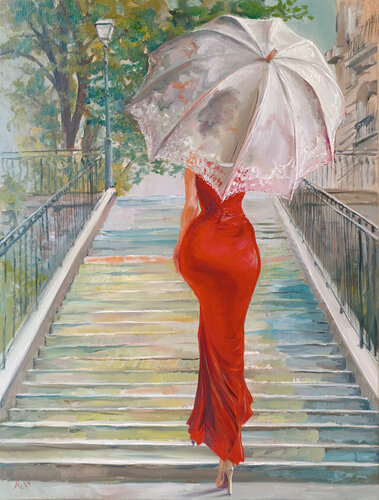 🌂Montée vers le Sacré-Cœur 🌂Ascent to Sacré-Cœur 🌂Aufstieg zu Sacré-Cœur von Isabel Mahe, Malerei kaufen auf Singulart