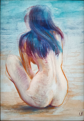 Modèle aux cheveux bleus ... Blue haired model ... Blauhaariges Model di Isabel Mahe, Pittura in vendita su Singulart