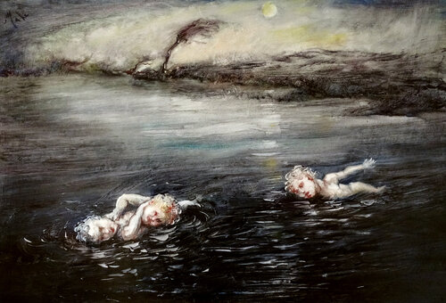 👼Sombres Chérubins 👼Dark Cherubs 👼Dunkle Cherubim von Isabel Mahe, Malerei kaufen auf Singulart