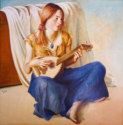 🎻Demoiselle à la mandoline 🎻Young lady with mandolin 🎻Mädchen mit Mandoline von Isabel Mahe, Malerei kaufen auf Singulart