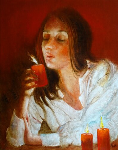 🕯️ Trois chandelles rouges van Isabel Mahe, Schilderij te koop op Singulart