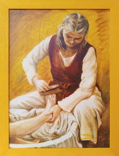 Lavement des Pieds ... Washing of the Feet ... Fußwaschung von Isabel Mahe, Malerei kaufen auf Singulart