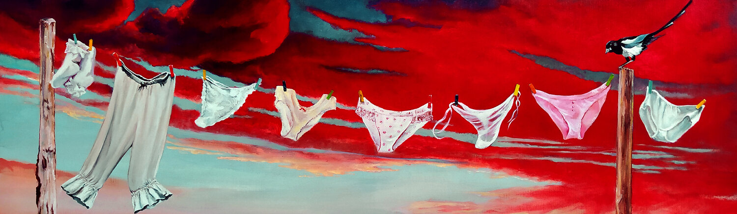 LINGERIE 🐦à la Pie 🐦with Magpie 🐦mit Elster Isabel Mahe Originalgemälde zu verkaufen