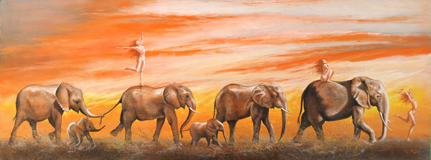 🐘 L'Âme des Eléphants 🐘 Elephants Soul 🐘 Elefantenseele Isabel Mahe Originalgemälde zu verkaufen