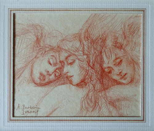Etude de trois têtes de femme (pour "Les trois Grâces") by Alexandre Barbera-Ivanoff, 소묘 for Sale on Singulart