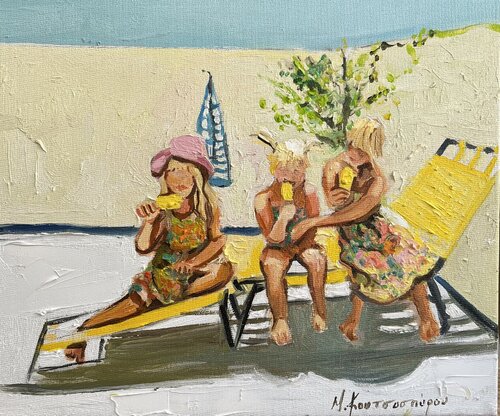 girls with ice creams van Marina Koutsospyrou, Schilderij te koop op Singulart