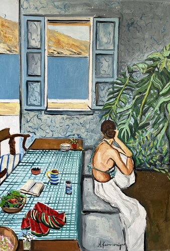 When your  blues go for a walk de Marina Koutsospyrou, Pintura a la venta en Singulart