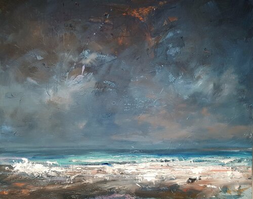 Light and rain on the beach di Wim Van De Wege, Pittura in vendita su Singulart