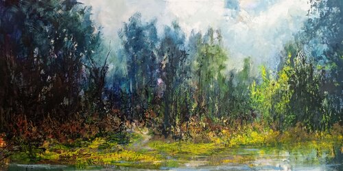 Woodland pond van Wim Van De Wege, Schilderij te koop op Singulart