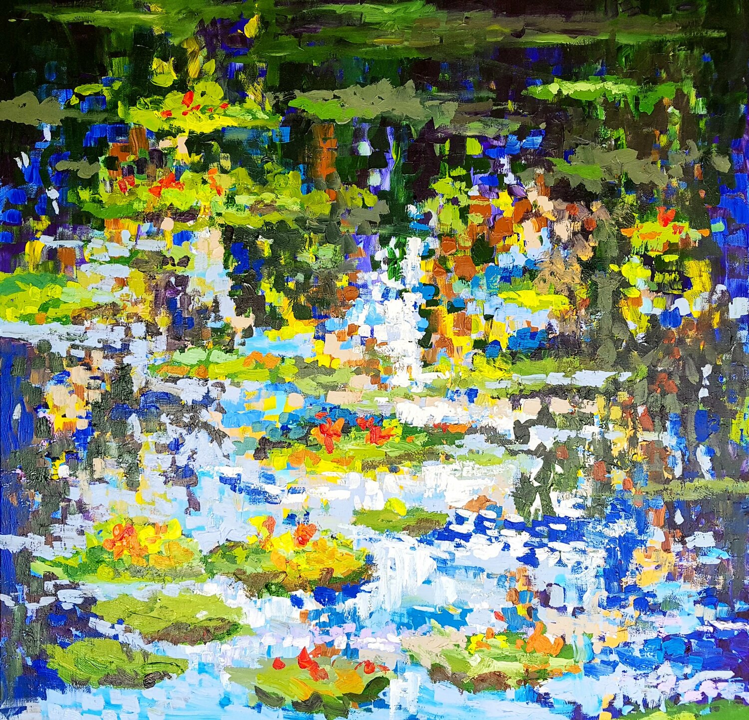 Waterlilies in Monet's garden II Wim Van De Wege Originalgemälde zu verkaufen