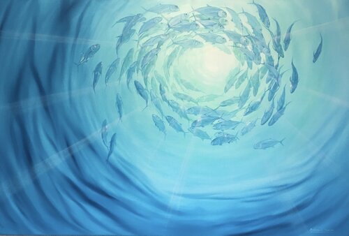 Shoaling Big Eyed Jacks von Andrew Hasler, Malerei kaufen auf Singulart