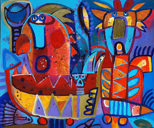 Las naves de las gallinas en el sueño de Amaranta di Jaime Lupercio, Pittura in vendita su Singulart