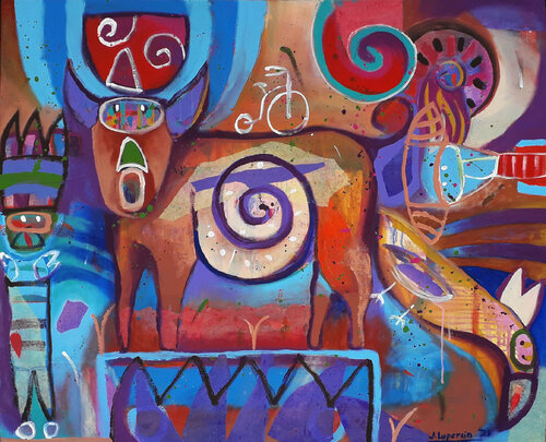 El tucán y la vaca di Jaime Lupercio, Pittura in vendita su Singulart