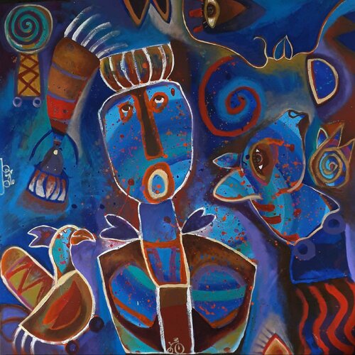 La danza en azules de la gallina parda y Anibal el caballo von Jaime Lupercio, Malerei kaufen auf Singulart