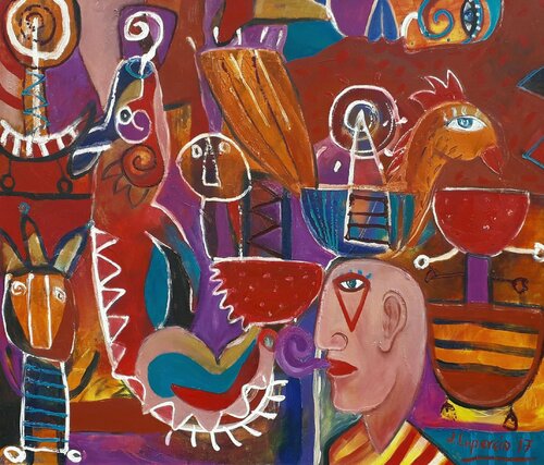 EL DOMADOR DE IGUANAS EN LA FERIA DE SANTA CECILIA di Jaime Lupercio, Pittura in vendita su Singulart