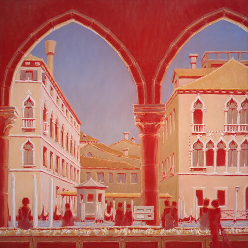 Venise, marché aux poissons, rouge di François Cusson, Pittura in vendita su Singulart