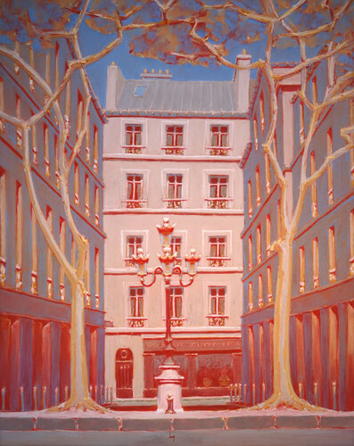 Place Furstemberg rouge par François Cusson, Peinture en vente sur Singulart