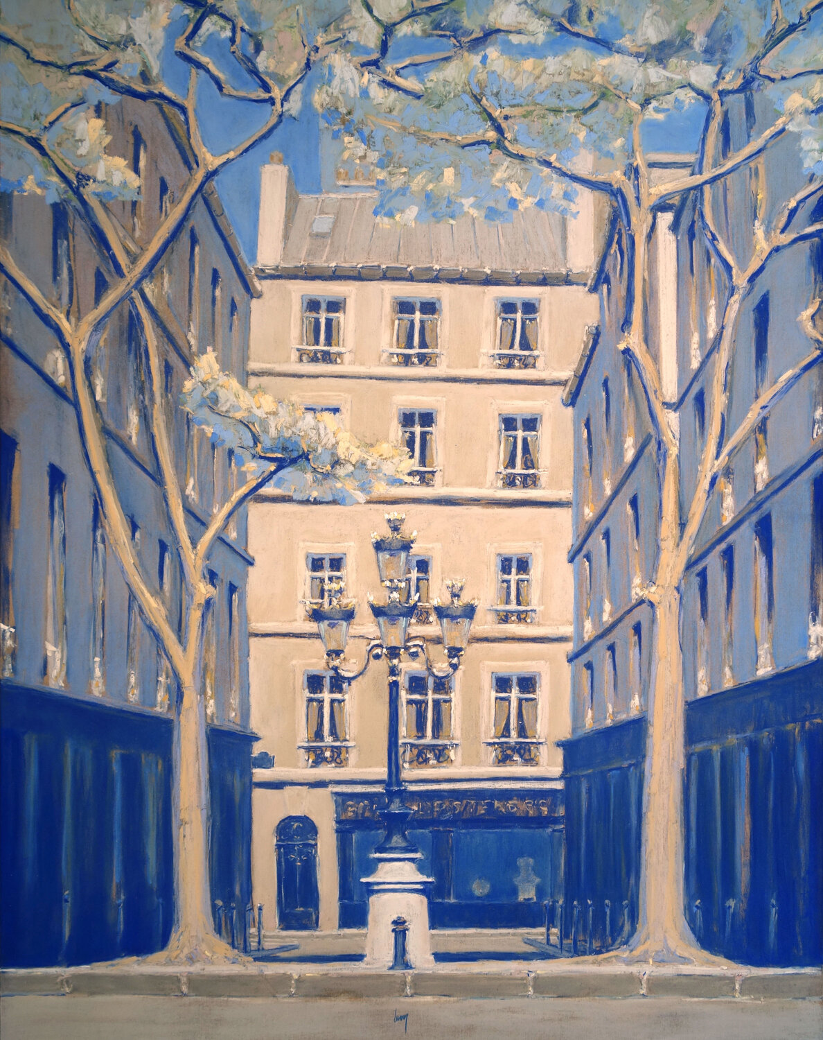 Place Furstemberg bleue, Paris François Cusson Dipinto originale in vendita