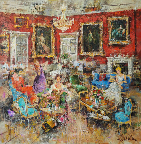 Interior rojo con figuras by Josep Costa Vila, 油畫 for Sale on Singulart