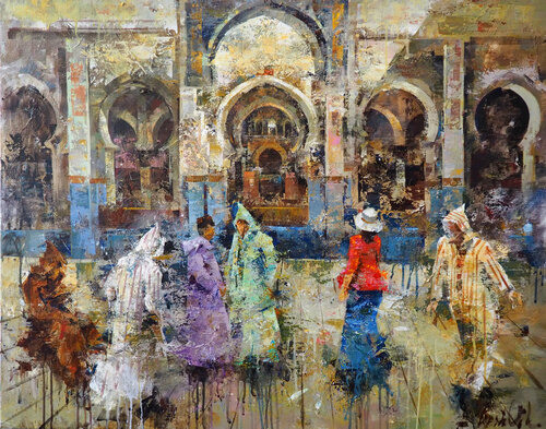 Femme en rouge, Fez ,Maroco di Josep Costa Vila, Pittura in vendita su Singulart