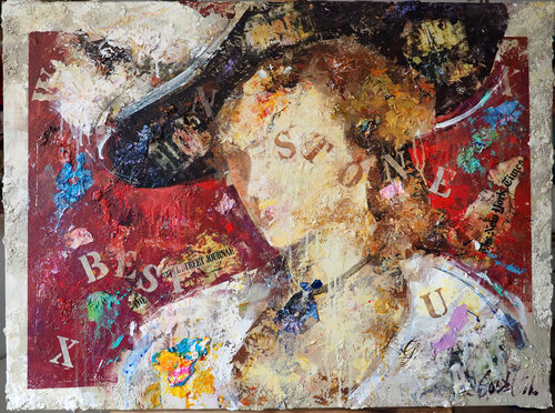 Dame sur fond rouge von Josep Costa Vila, Malerei kaufen auf Singulart