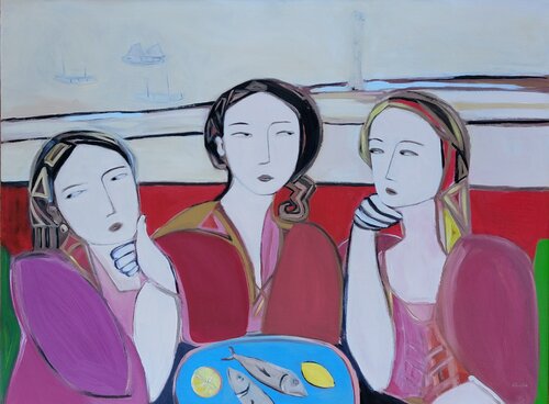 In Saint Ives, Abstract Figure Oil Painting di Alexandra Swistak, Pittura in vendita su Singulart