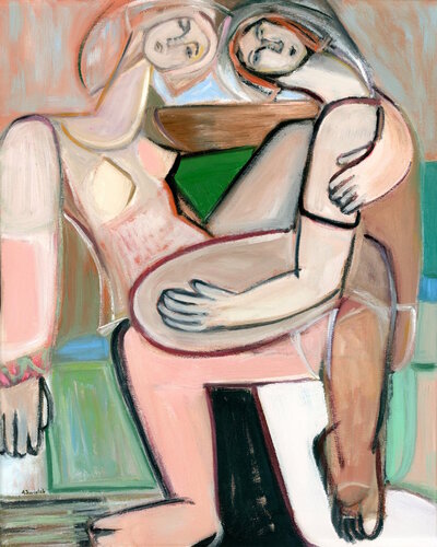 Acrobats, Abstract Cubist Figure Oil Painting by Alexandra Swistak by Alexandra Swistak, Painting for Sale on Singulart