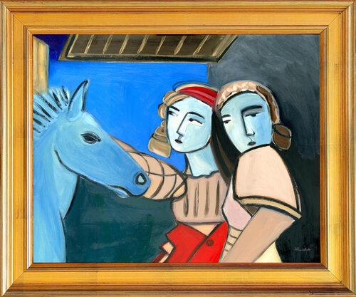 Blue Horse, Icelandic Homecoming, Abstract Figure Oil Painting by Alexandra Swistak van Alexandra Swistak, Schilderij te koop op Singulart