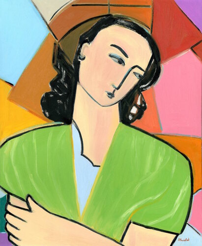 Choir Girl, Cubist Abstract Portrait Oil Painting by Alexandra Swistak von Alexandra Swistak, Malerei kaufen auf Singulart