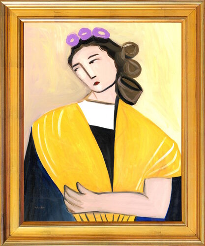 Yellow Shawl, Minimalist, Expressionist Portrait Oil Painting by Alexandra Swistak van Alexandra Swistak, Schilderij te koop op Singulart
