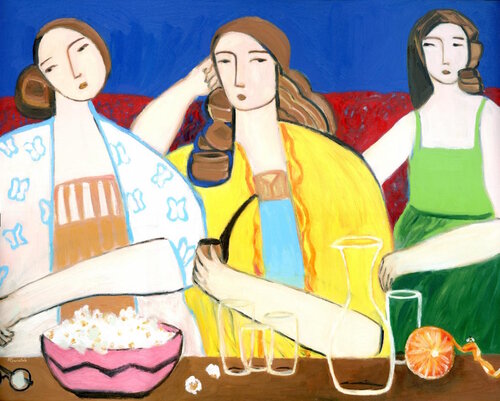 Popcorn Night, Semi Abstract Representational Figure Oil Painting by Alexandra Swistak by Alexandra Swistak, 회화 for Sale on Singulart