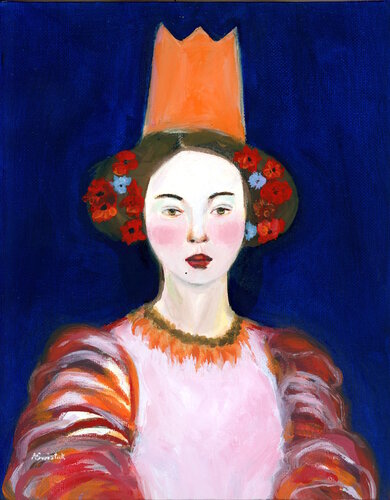 Lady With Orange Crown, Contemporary Portrait Oil Painting de Alexandra Swistak, Pintura a la venta en Singulart