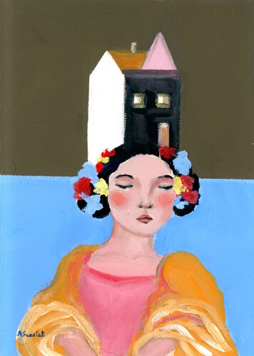 Ebba With House Hat, Portrait Oil Painting di Alexandra Swistak, Pittura in vendita su Singulart