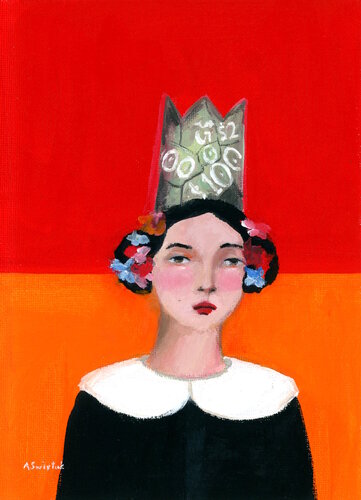 Girl with Money Crown, Halle, Portrait Oil Painting par Alexandra Swistak, Peinture en vente sur Singulart