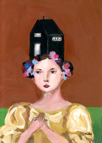 Lucia With House Hat, Portrait Oil Painting di Alexandra Swistak, Pittura in vendita su Singulart