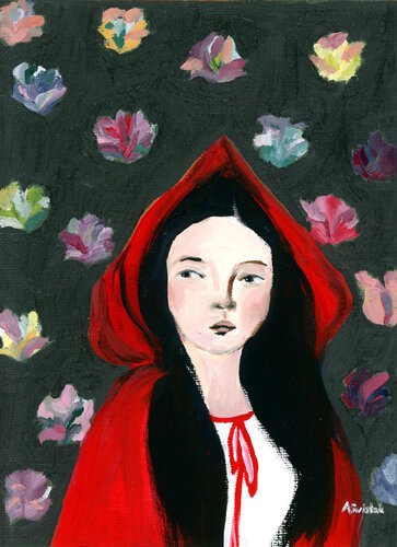 Little Red Riding Hood, Modern Portrait Oil Painting di Alexandra Swistak, Pittura in vendita su Singulart